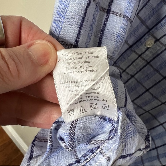 English Laundry Men’s Blue Plaid Linen Blend Button Up Shirt size large - Picture 8 of 10